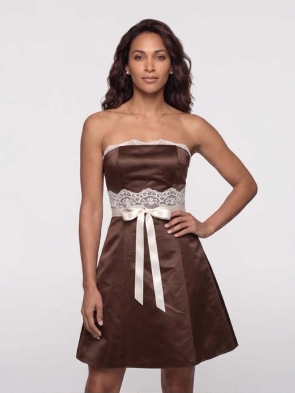 Vintage Jessica McClintock for Gunne Sax brown and ivory satin party dre…